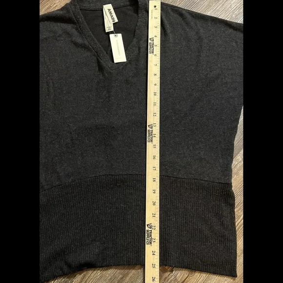 Anthropologie Amadi V Neck Oversized 1/2 Sleeve Preppy Classic Boho Grey Top Nwt - Picture 7 of 8